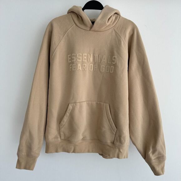 Fear of God Essentials Hoodie Mens Medium Tan Logo Smoke Streetwear Neutral Sand - Picture 1 of 13